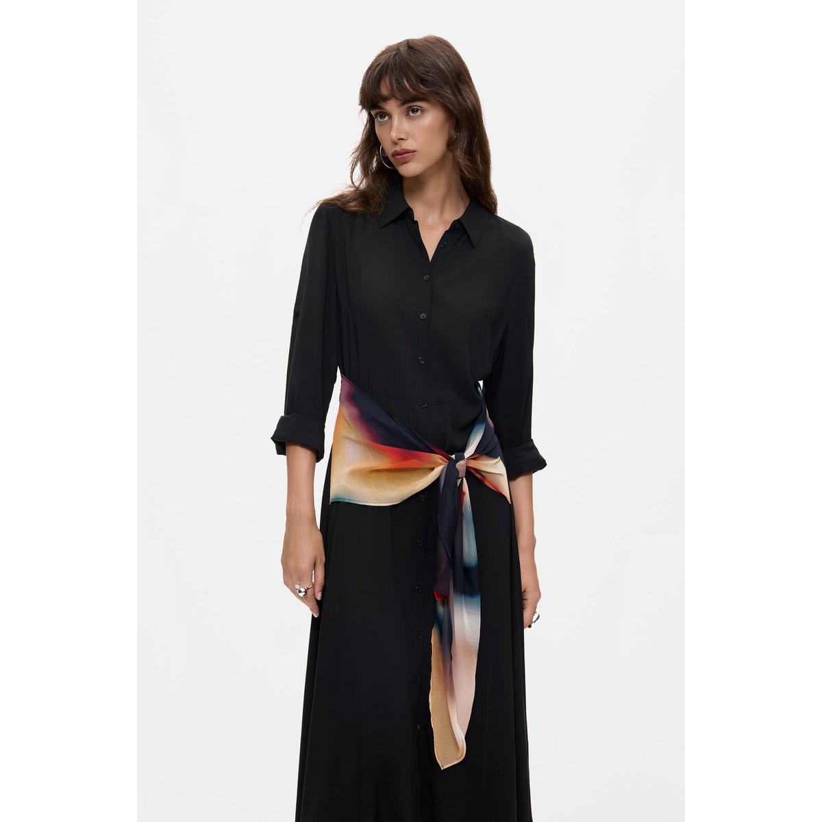 Robe chemise midi noir, DESIGUAL
