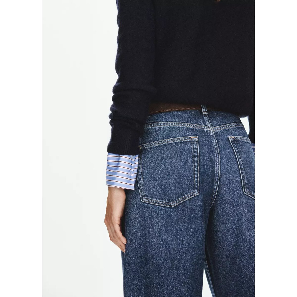 Jean balloon crop bleu foncé, MANGO