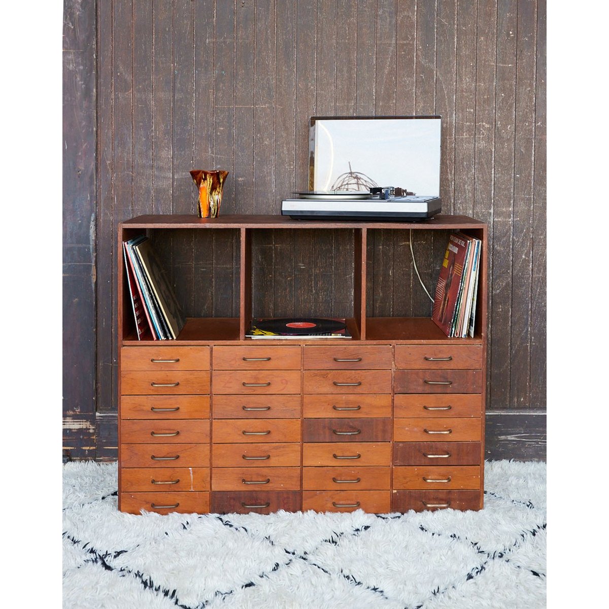 Meuble de métier en bois foncé Fernand N°484 - Bon état bois foncé, DEBONGOUT