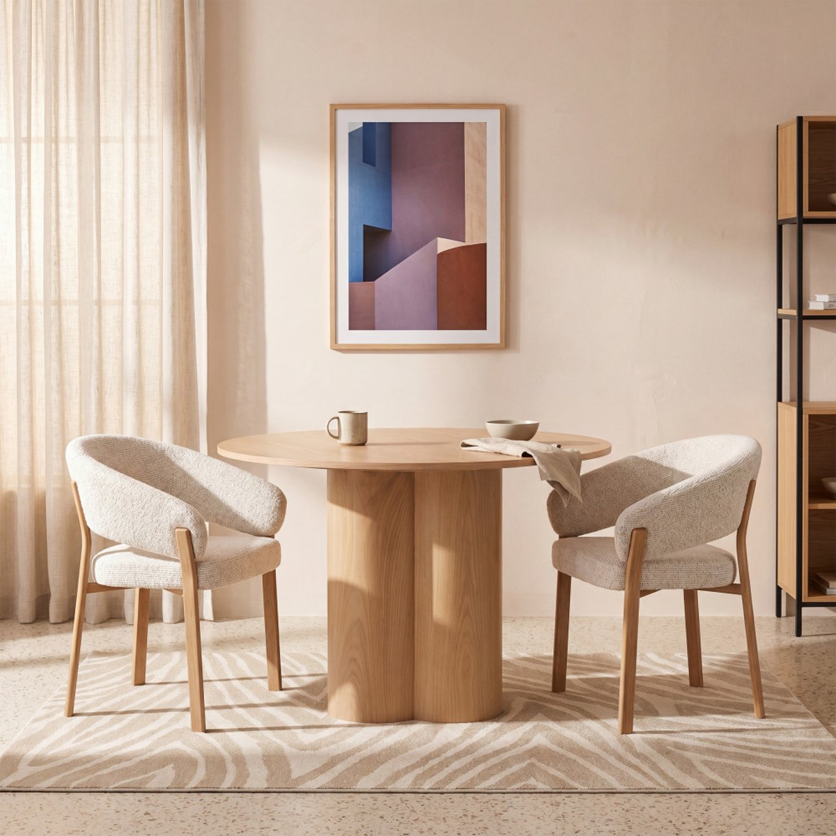 Lot de 2 fauteuils de table en tissu piètement effet bois clair- EMBO beige chiné, DRAWER