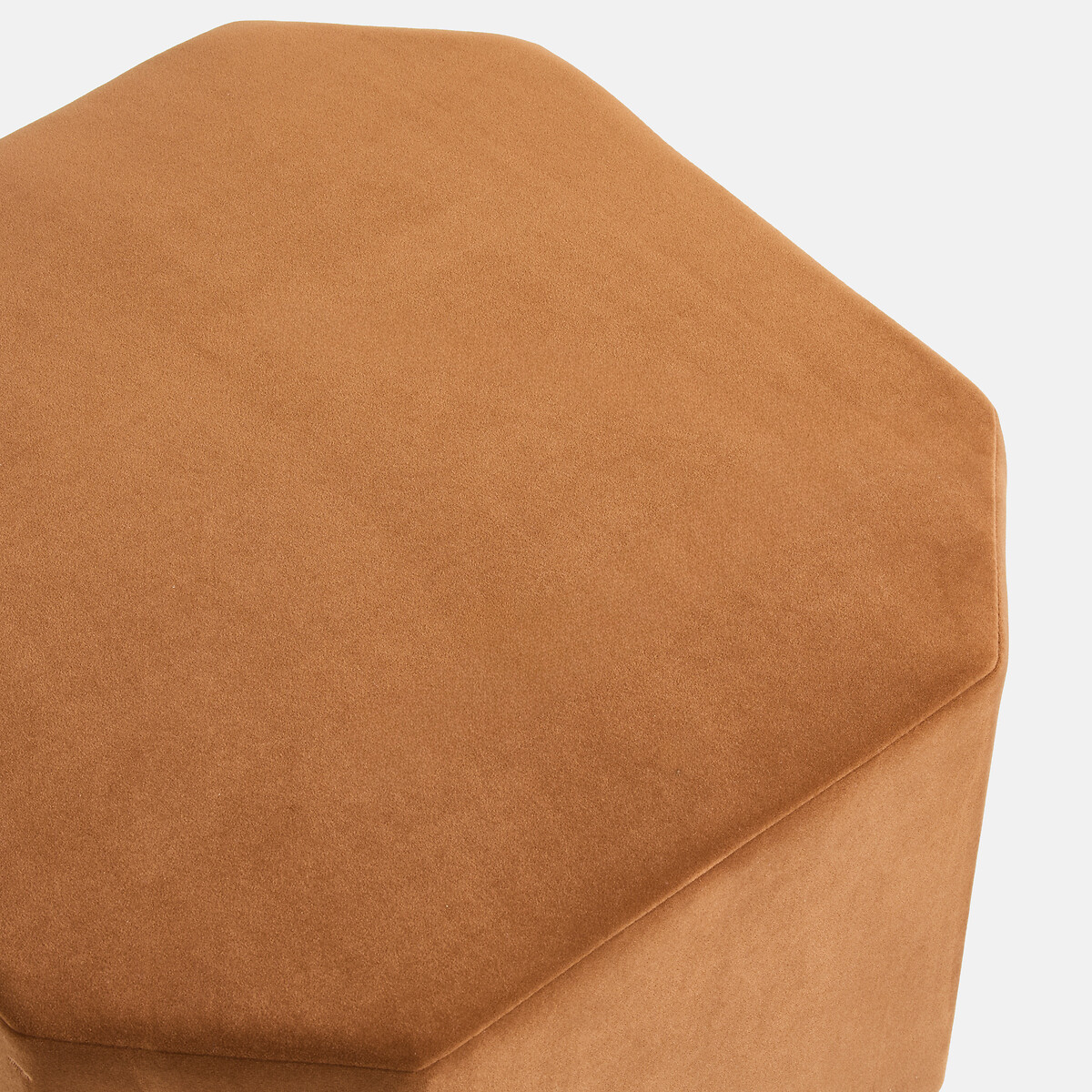 Pouf en velours, base en plaqué noyer, diamètre 47 cm, THALIO caramel, LA REDOUTE INTERIEURS
