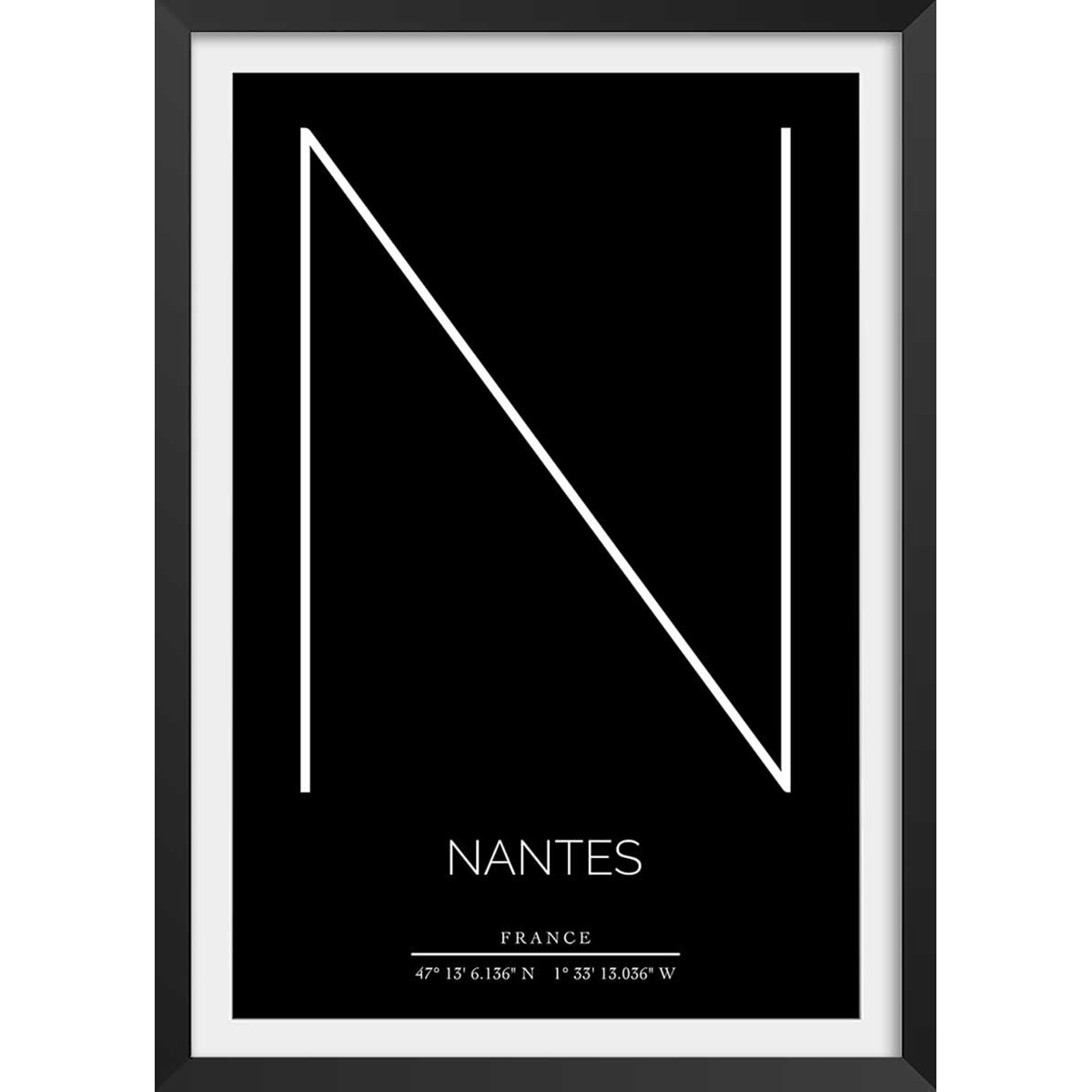 Poster n nantes affiche + cadre en bois - noir, HEXOA