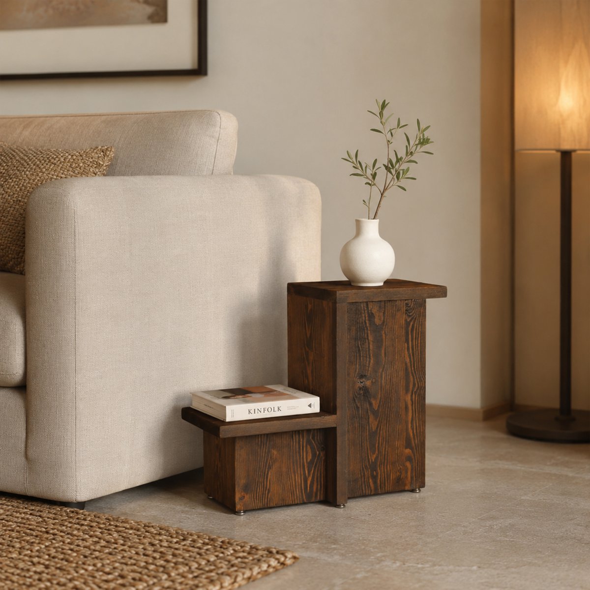 Table d'appoint en bois -  LOJI marron foncé, HOME MAISON