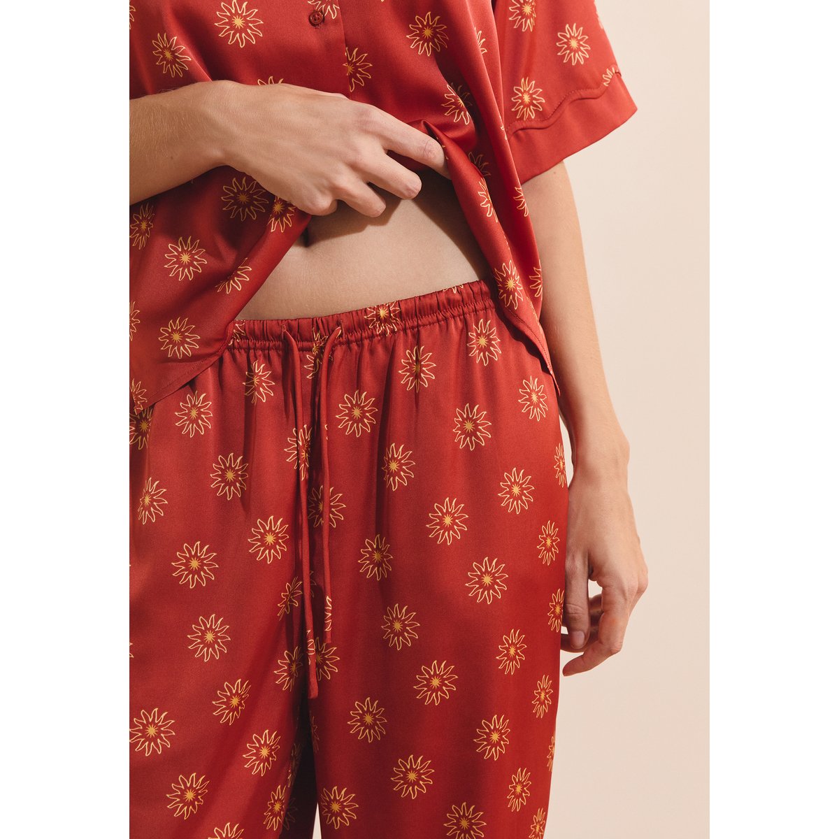 Pantalon de pyjama à motifs fleurs satiné MIRAE imp fd marron, ETAM