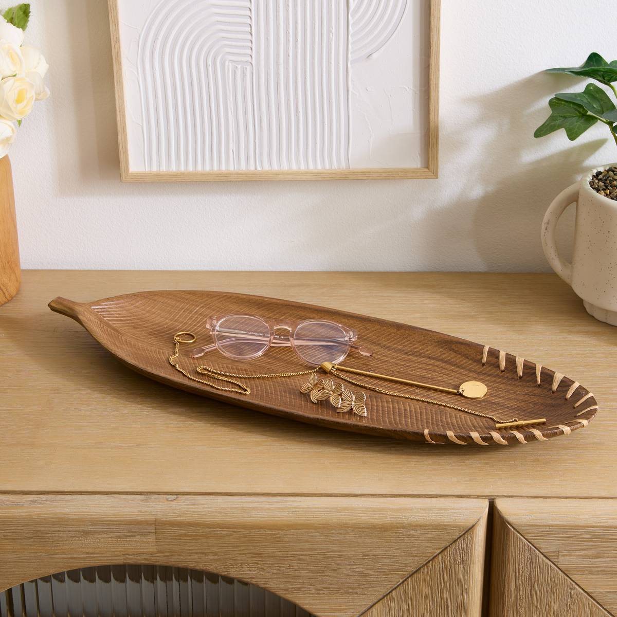 Vide-poche en bois forme feuille L49.5cm AVI marron, ATMOSPHERA