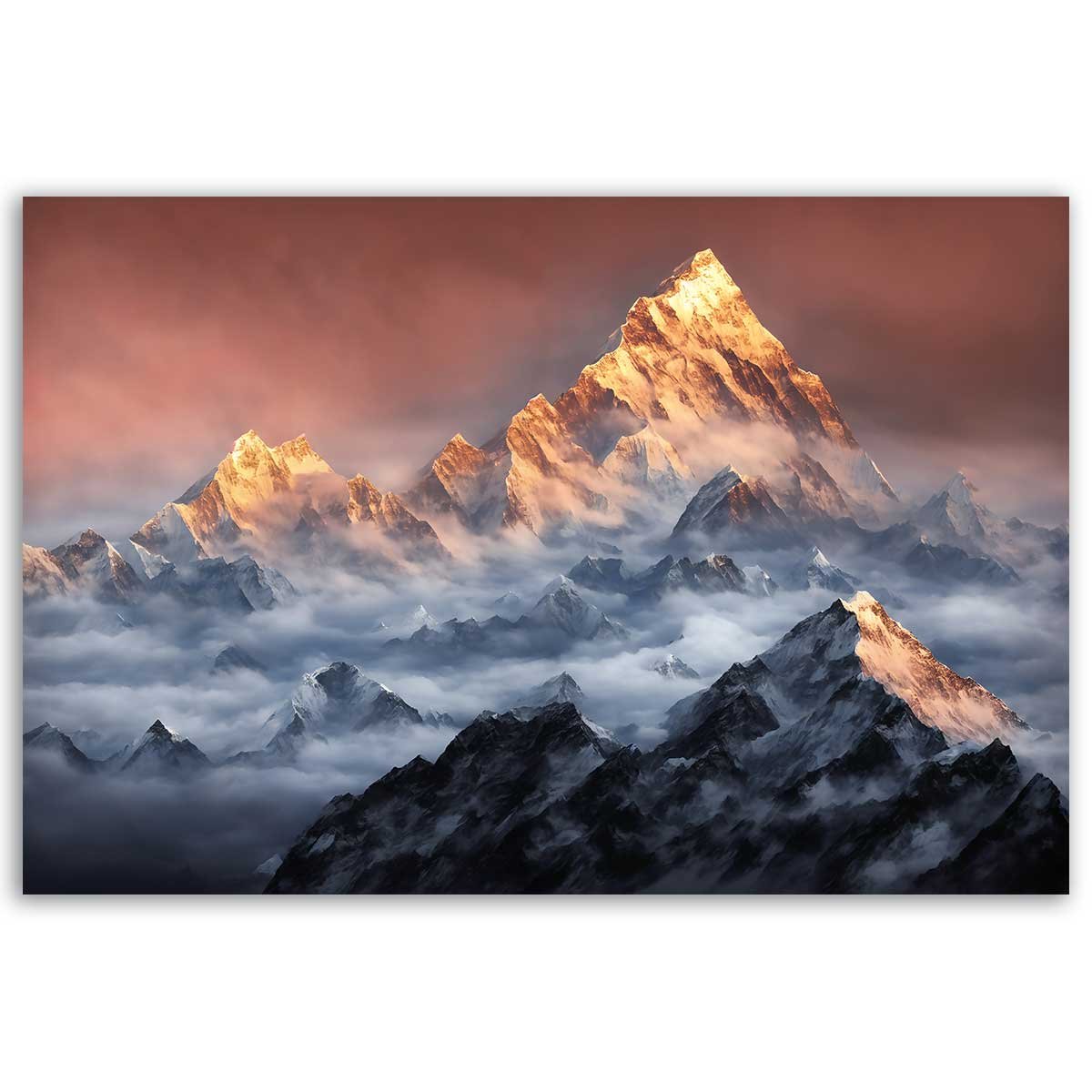 Tableau montagnes enneigées minimalistes fond blanc toile imprimée, HEXOA