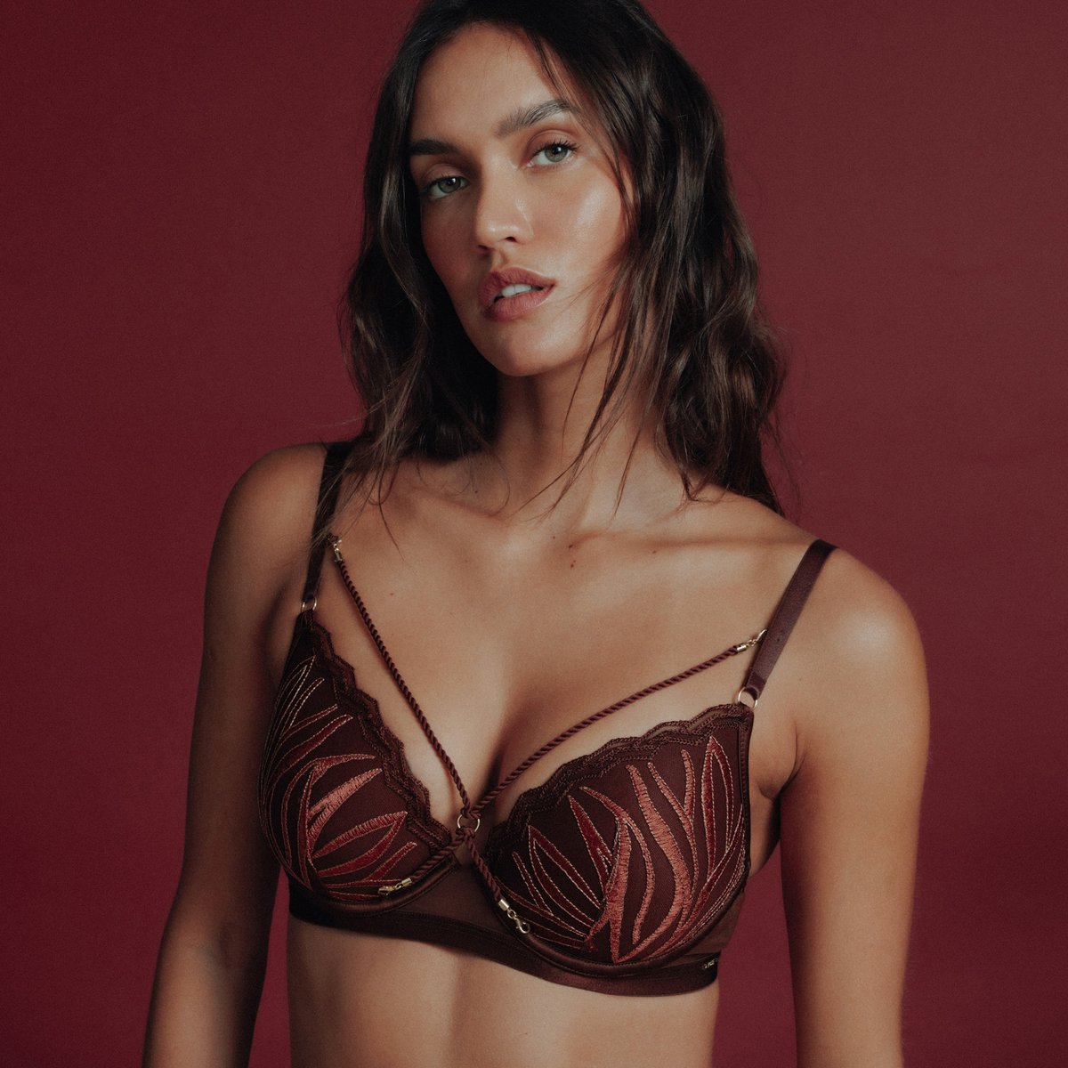 Soutien-gorge ampliforme plunge CIANE multico marron, ROUGEGORGE LINGERIE