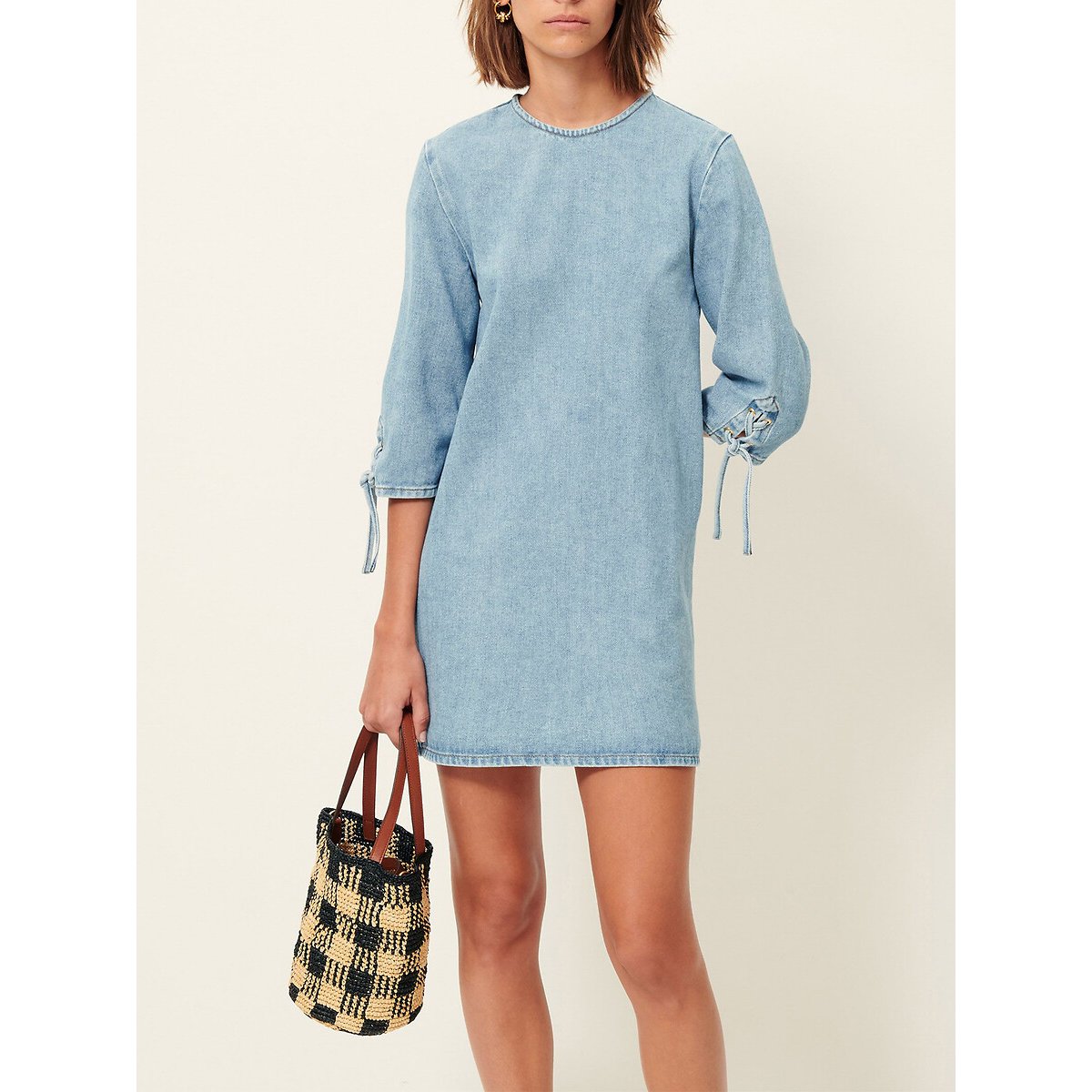 Robe courte à manches 3/4 lacées, en denim, TIZZANO bleu denim, SESSUN