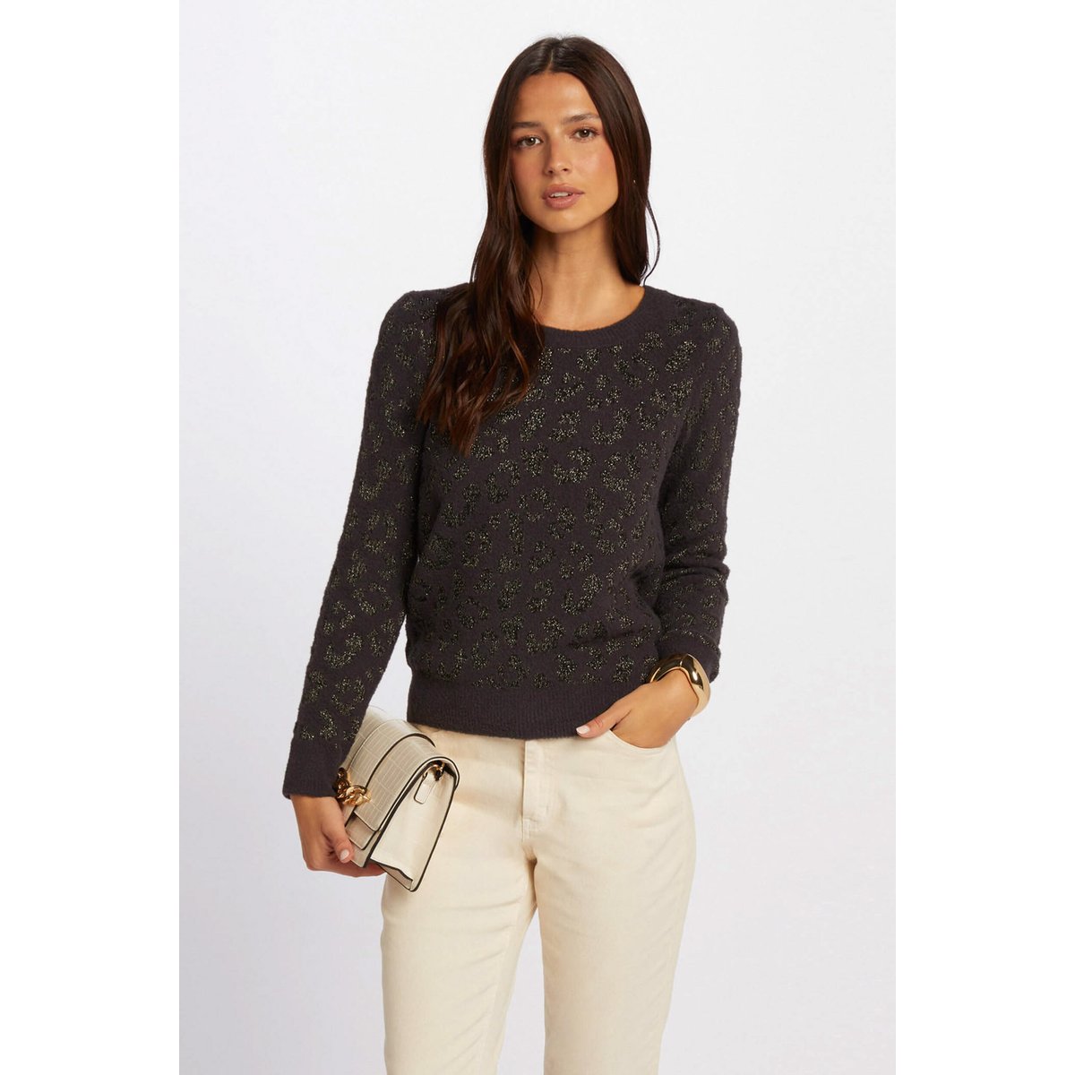 Pull col rond imprimé gris anthracite, MORGAN