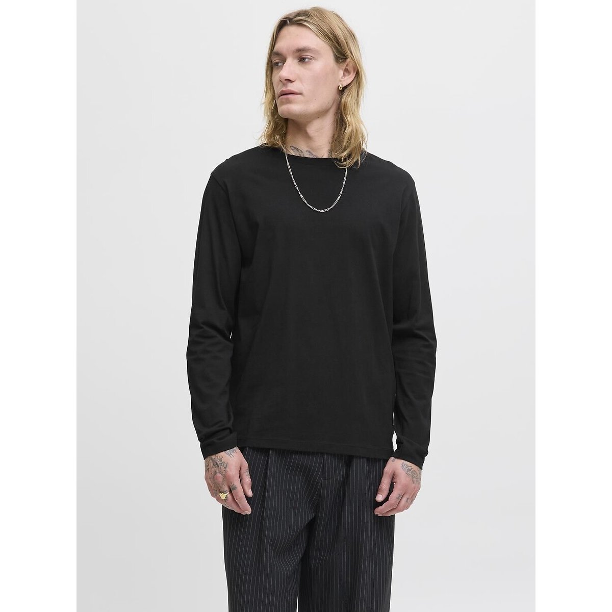 Set van 2 T-shirts met lange mouwen zwart + wit, JACK & JONES
