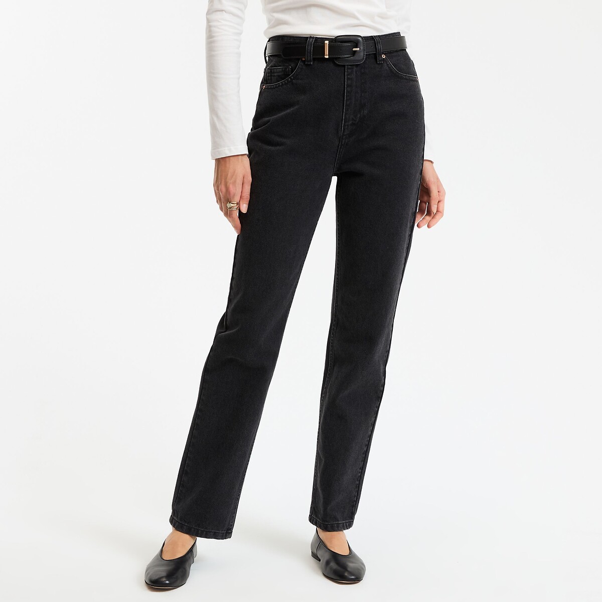 Regular Straight Jeans with High Waist brushed black, LA REDOUTE COLLECTIONS