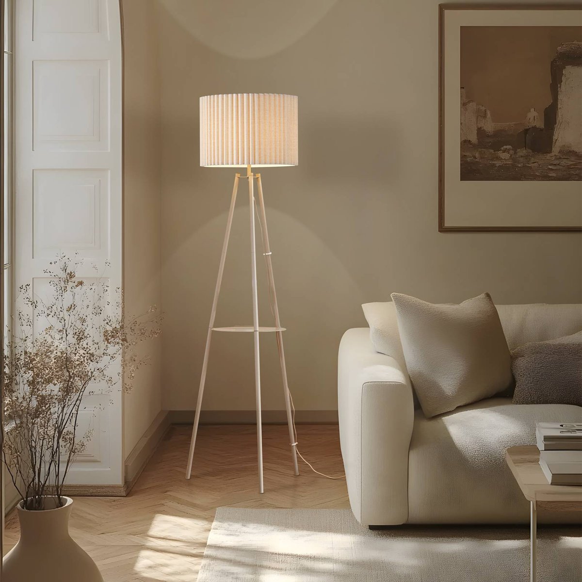 Lampadaire en textile scandinave, Libbie couleur crème, LINDBY