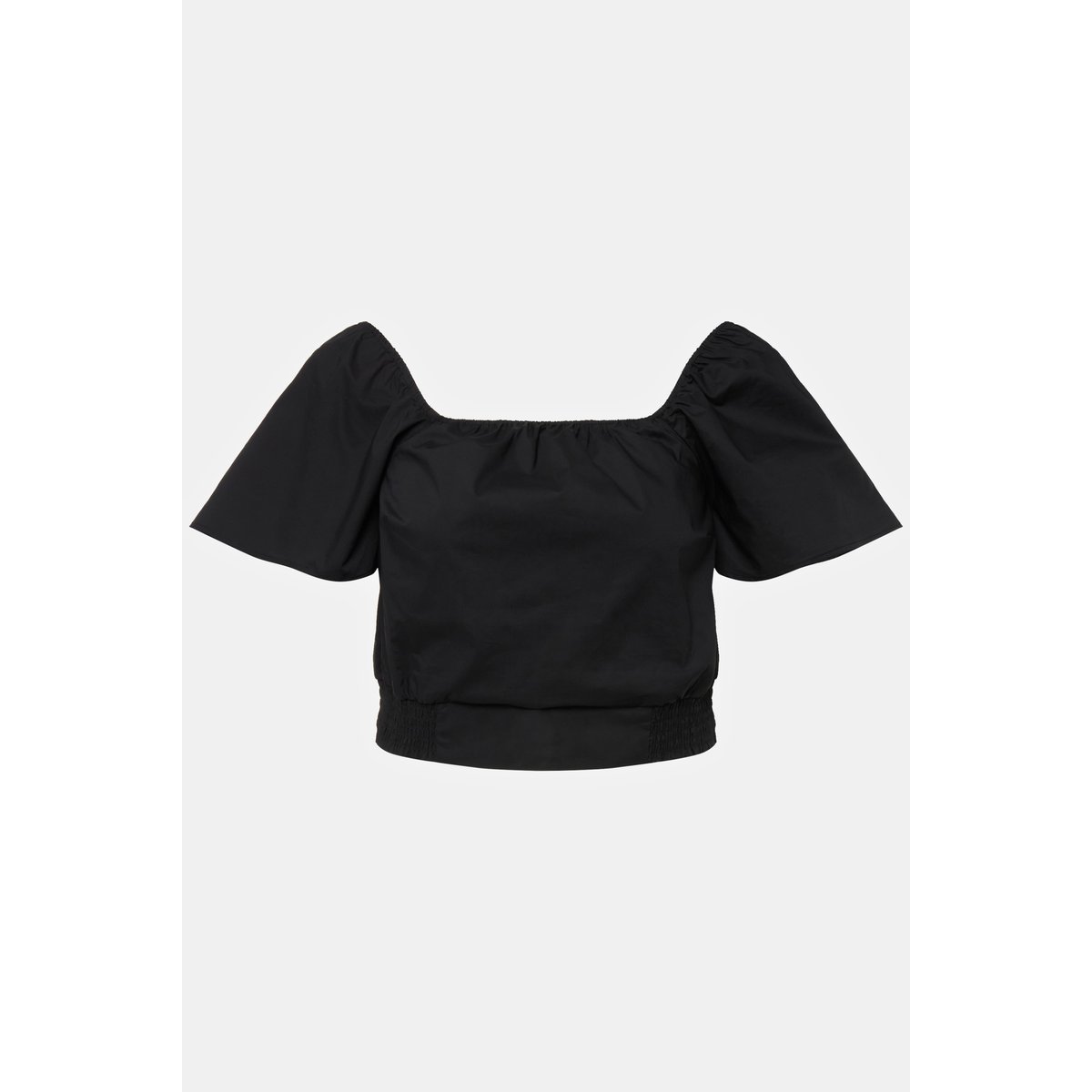 Blouse courte à manches courtes et encolure noir, ULLA POPKEN