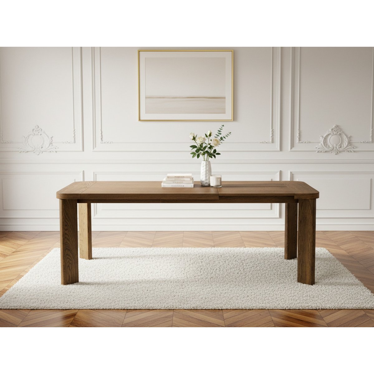 Table à manger extensible 150 à 210 cm LUMINY placage chêne massif marron foncé, BOBOCHIC