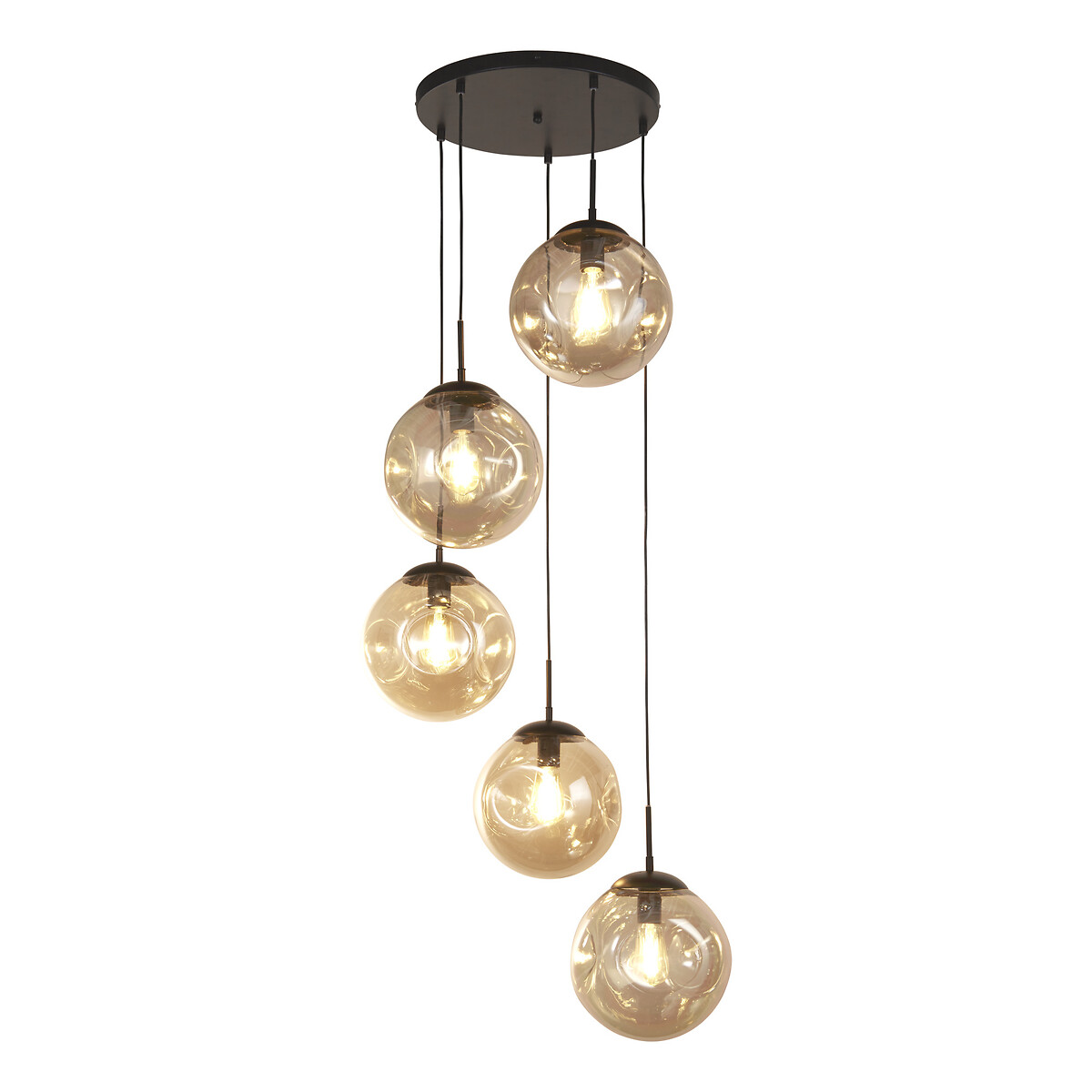Paris 5-Light Hammered Glass Multi-Drop Pendant Light black, SO'HOME