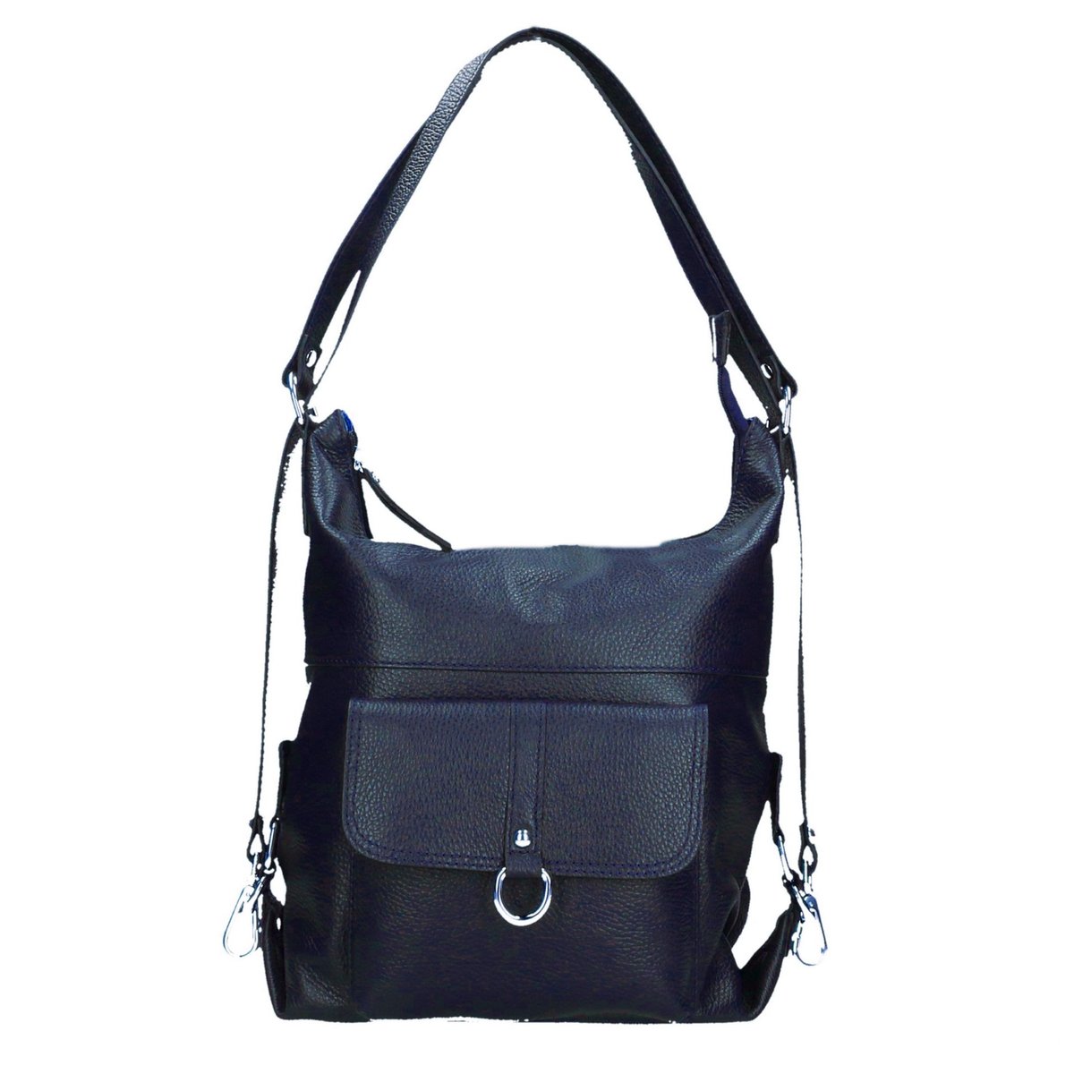 Sac à main en cuir grainé italien RIMINI bleu foncé, OH MY BAG