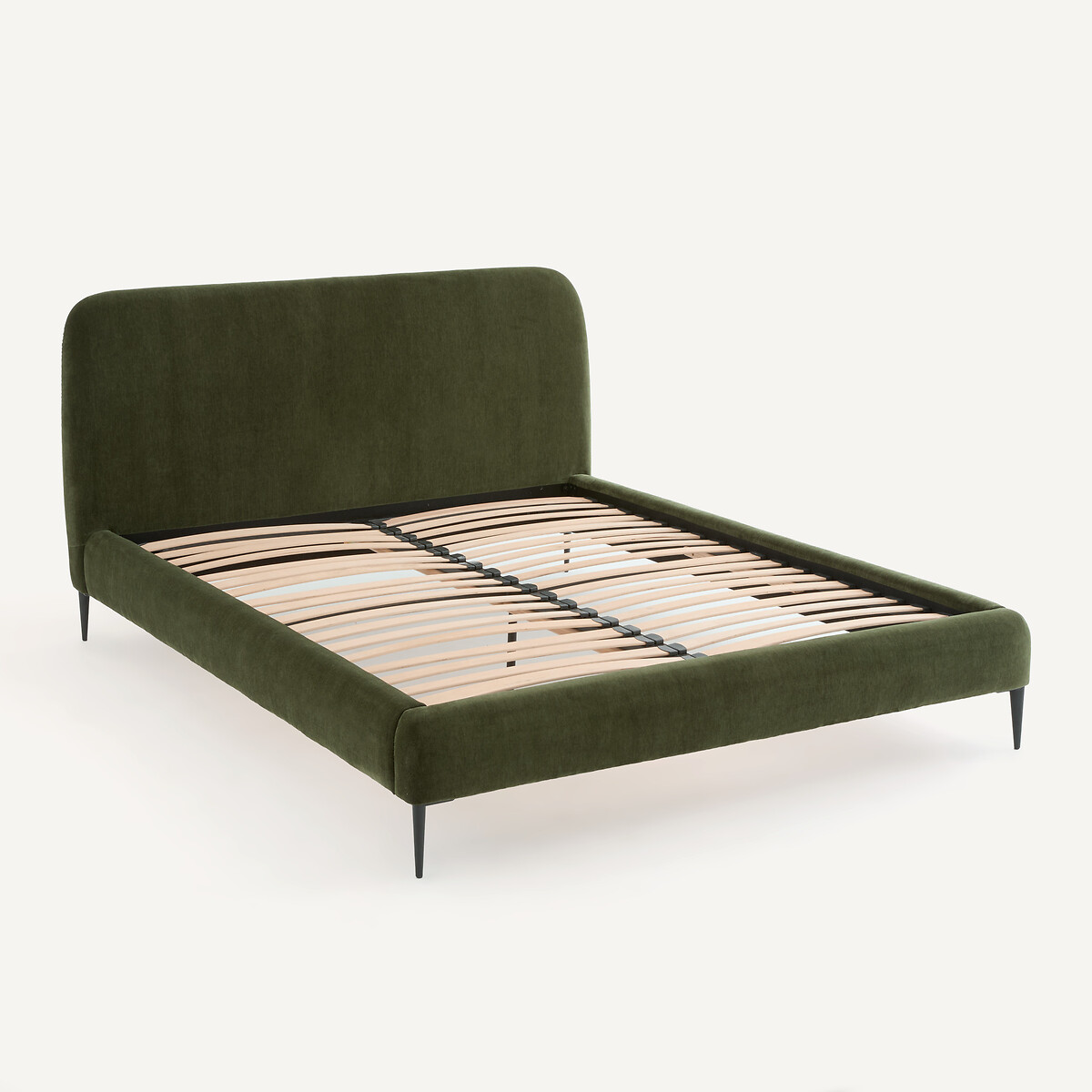 Bett OSCAR aus Velours, mit Lattenrost , Design Emmanuel Gallina olivgrün, EMMANUEL GALLINA X AM.PM