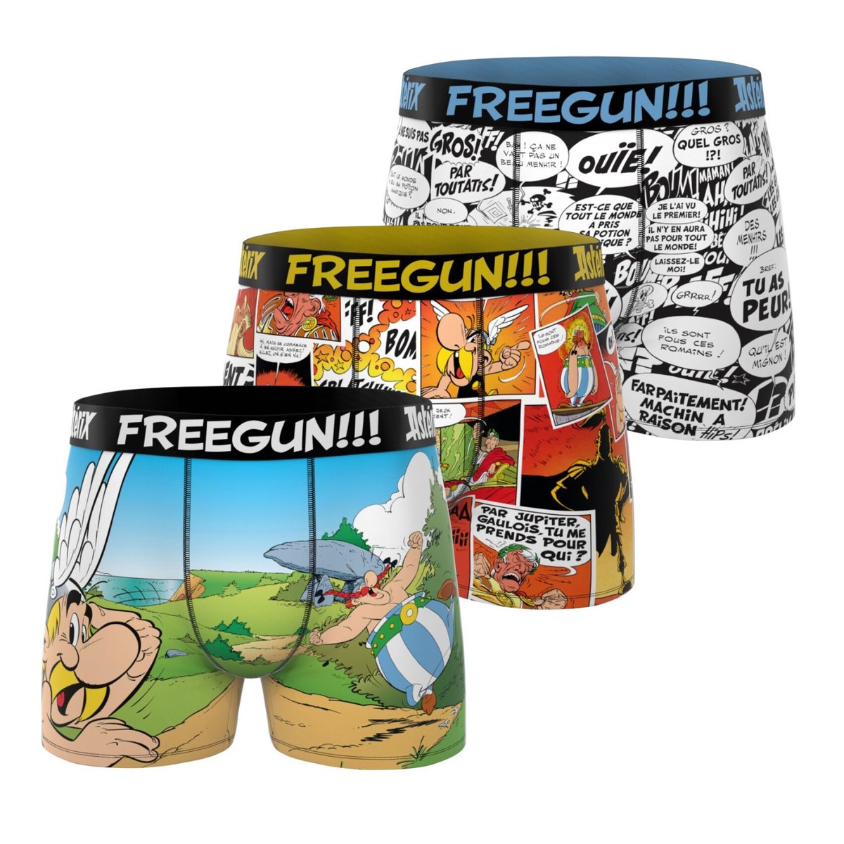Lot De 3 Boxers Astérix vert/bleu/orange/jaune, FREEGUN