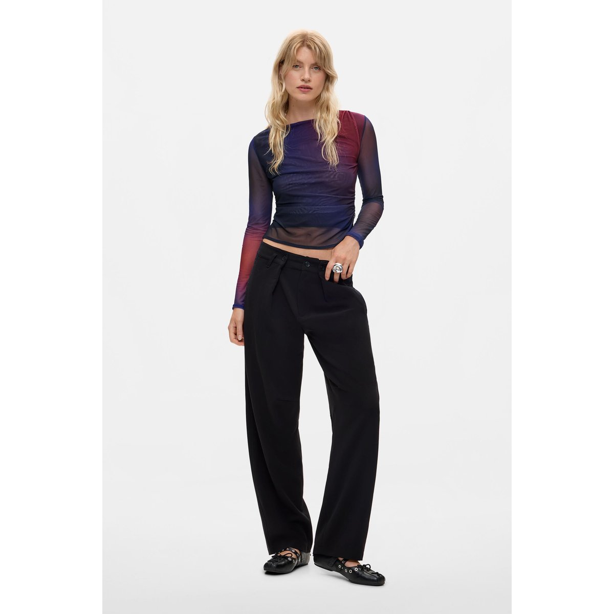 T-shirt drapé en tulle bleu, DESIGUAL