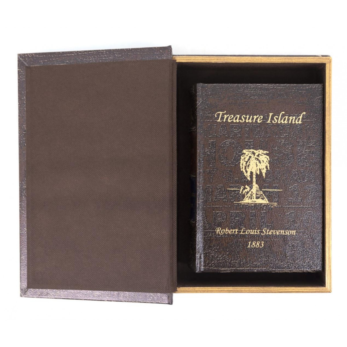 Livre treasure island carton similicuir marron, DECORATION D’AUTREFOIS