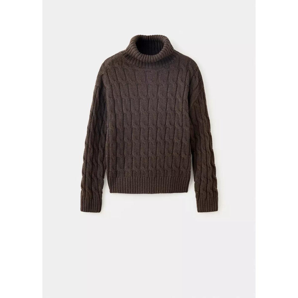 Pull-over torsades col roulé marron, MANGO TEEN