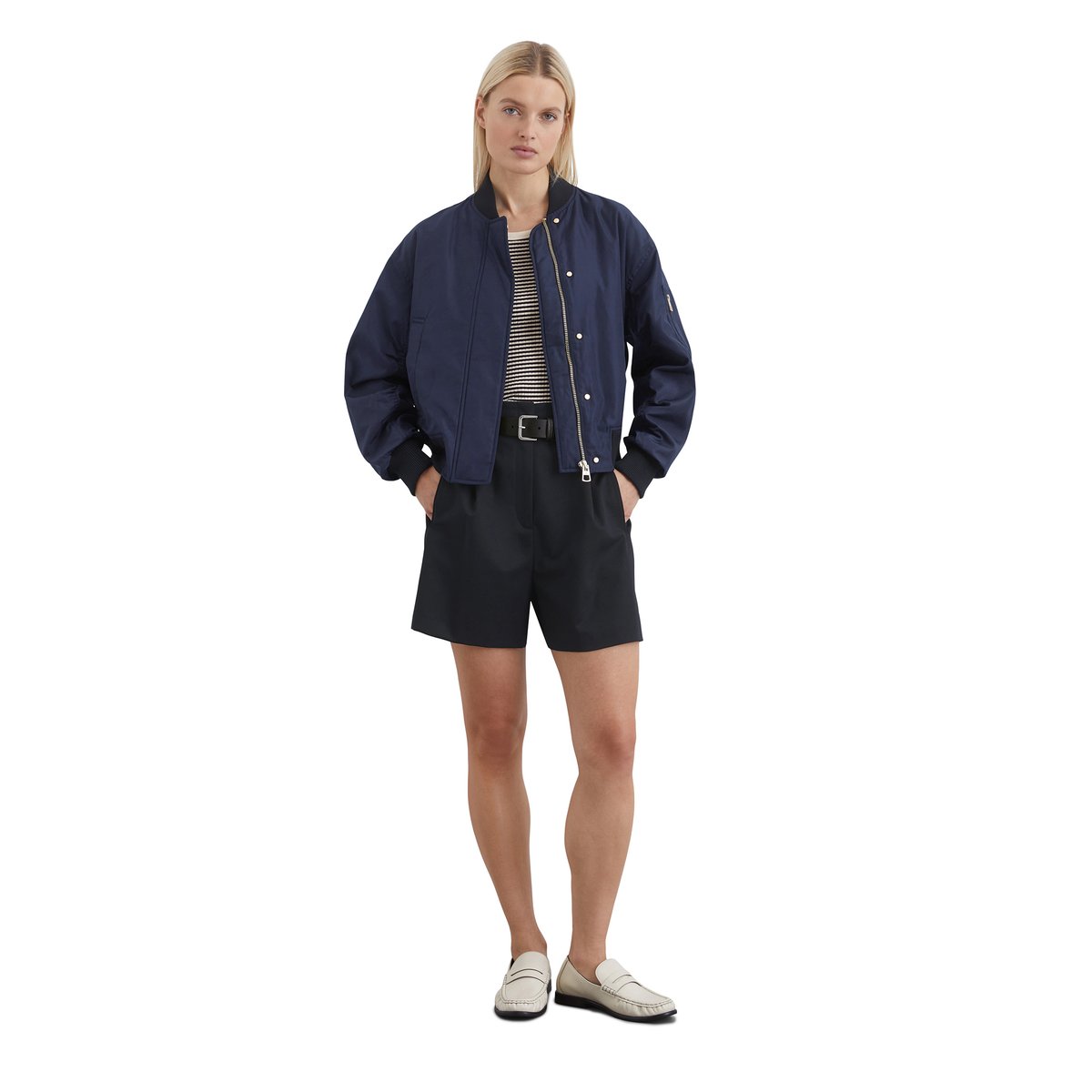 Blouson Aviator régulier en mini-canvas recyclé bleu foncé, MARC O'POLO