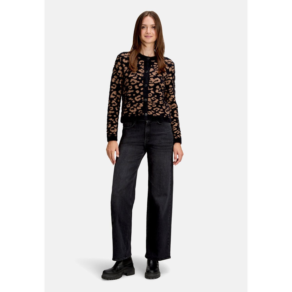 Cardigan en maille à motif jacquard black/camel, BETTY & CO