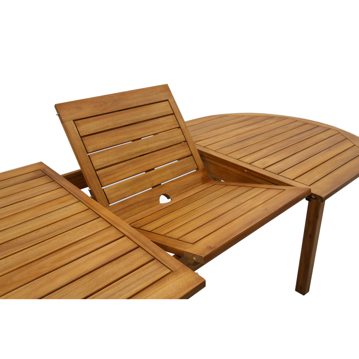 Table de jardin extensible rallonges intégrées en bois massif L160-210 cm MAYEL naturel, MILIBOO