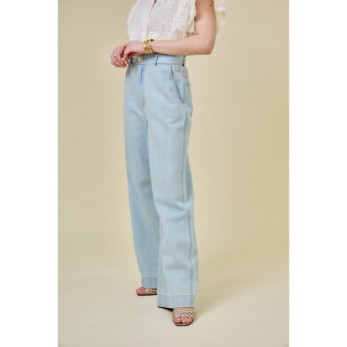 Pantalon denim large bleu jean clair, SEE U SOON