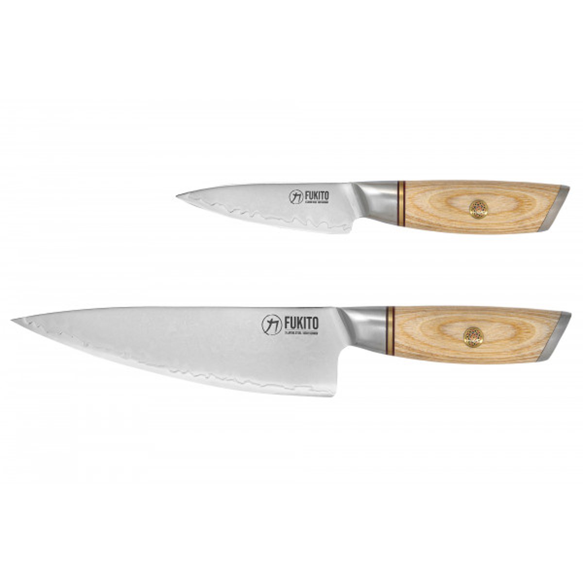 Coffret 2 couteaux de cuisine Pakka San Mai bois clair, FUKITO