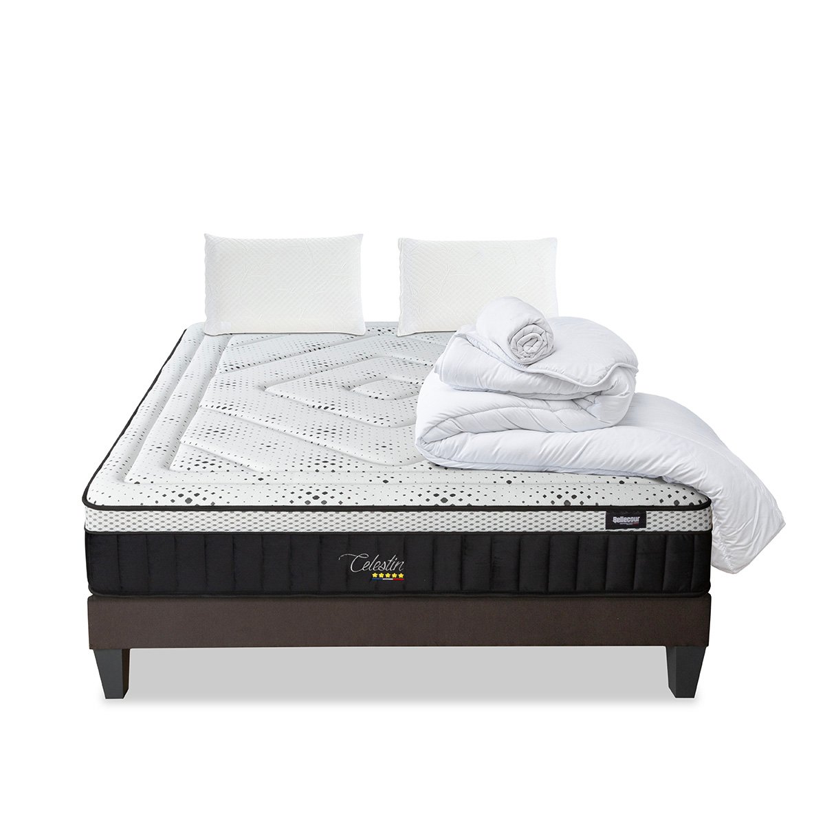 BELLECOUR LITERIE | Pack Prêt à dormir CELESTIN 2.0 160x200 cm | Matelas Mémoire de forme + Sommier + Accessoires blanc, BELLECOUR