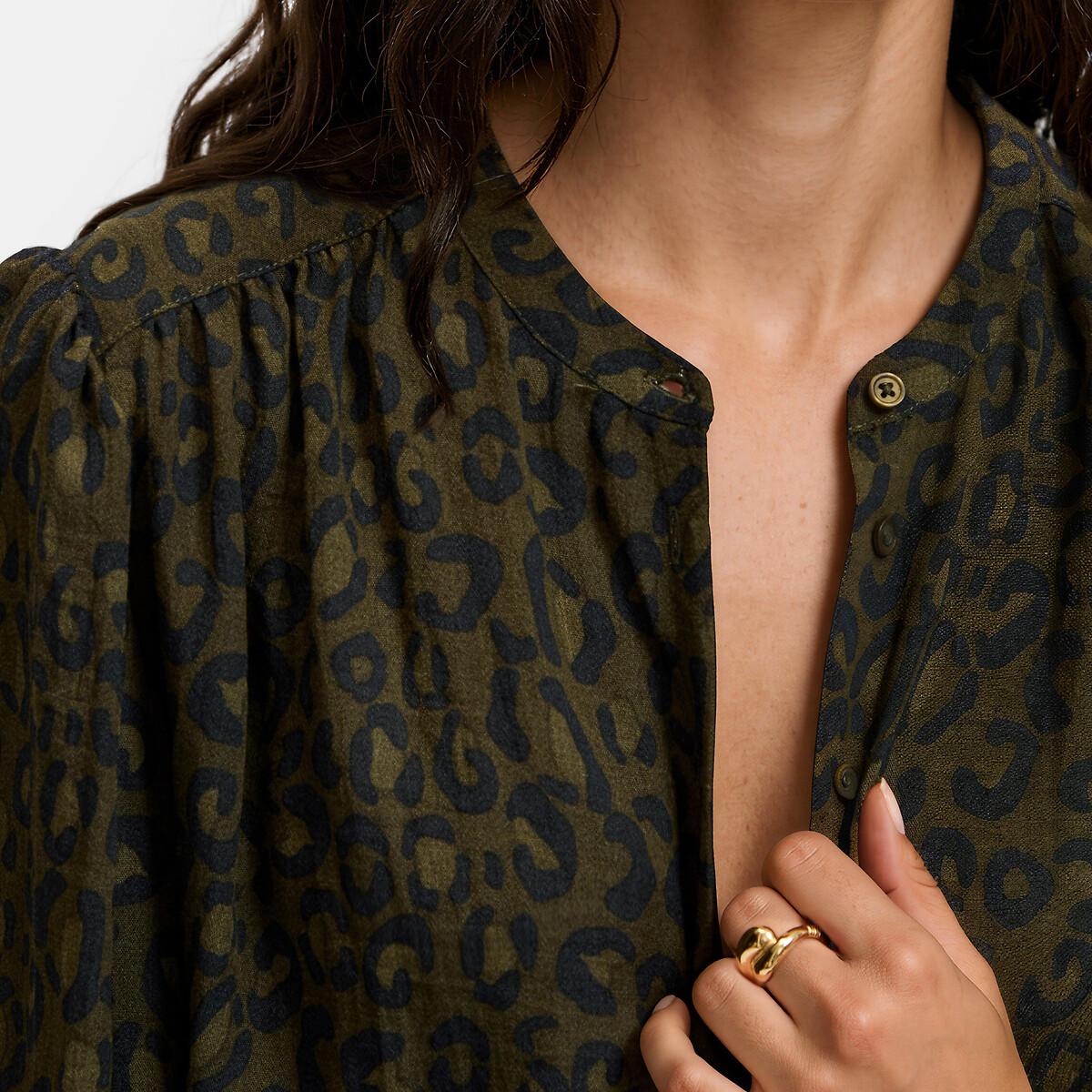 Oversize-Hemd mit Mao-Kragen und Leopardenmuster, Signature LISE leopardenprint/khaki, LA REDOUTE COLLECTIONS