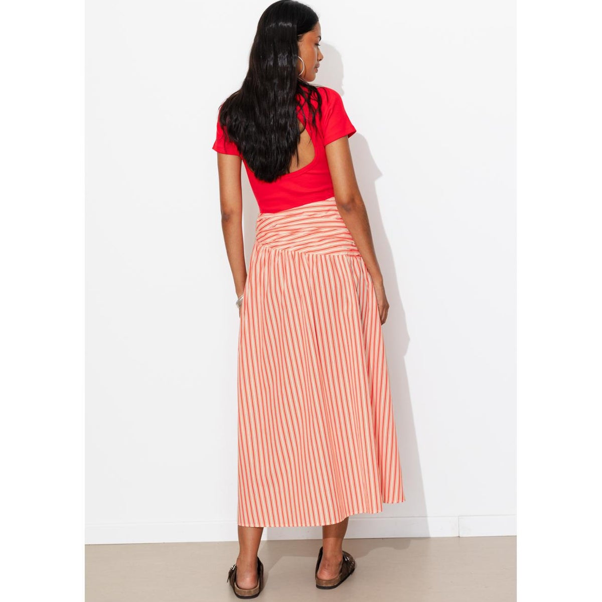 Jupe mi-longue rayée rayé rouge, PROMOD