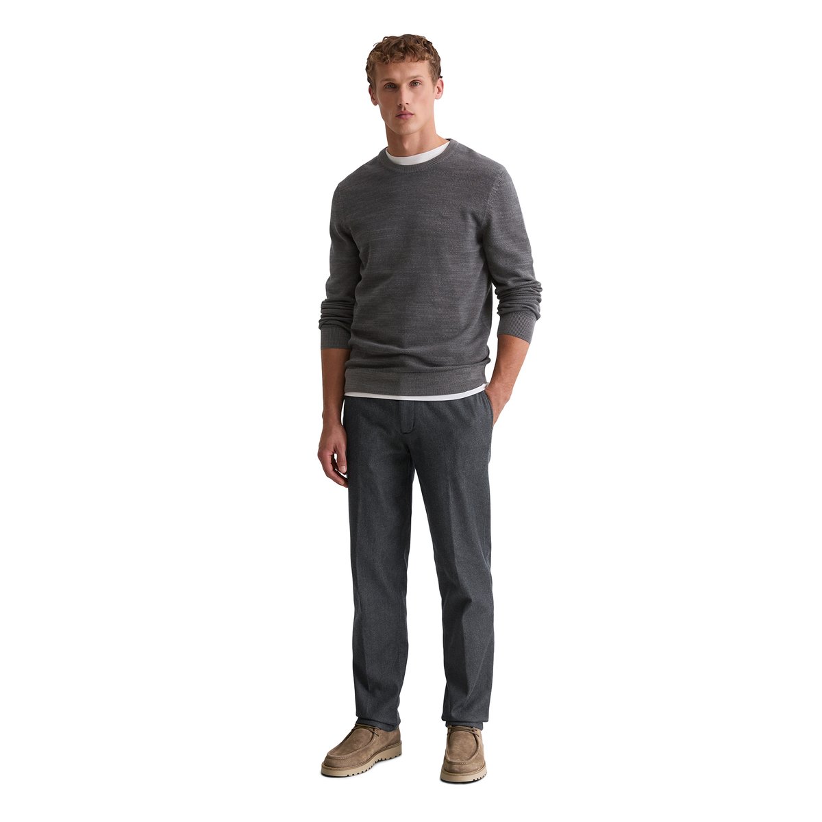 Pull-over regular avec une structure finement piquée gris, MARC O'POLO