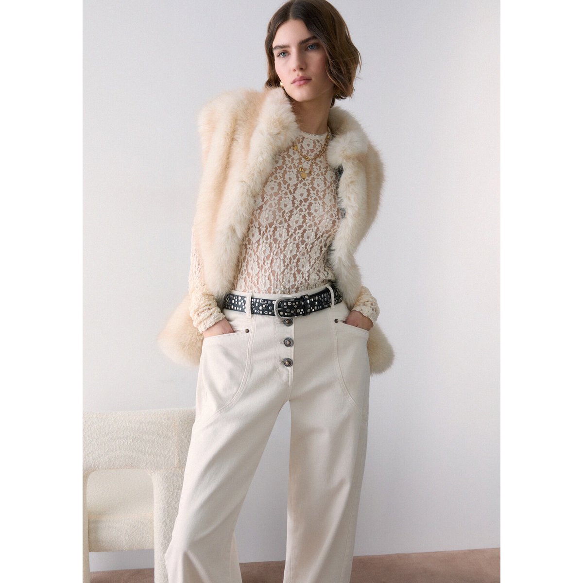 Top en dentelle stretch crème, LIU JO