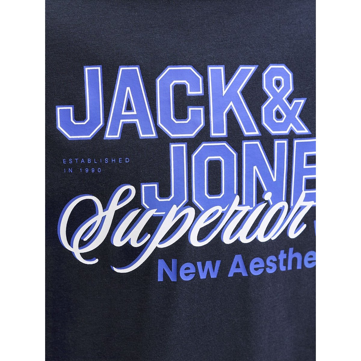 T-shirt maniche corte, fantasia davanti blu marino, JACK & JONES JUNIOR