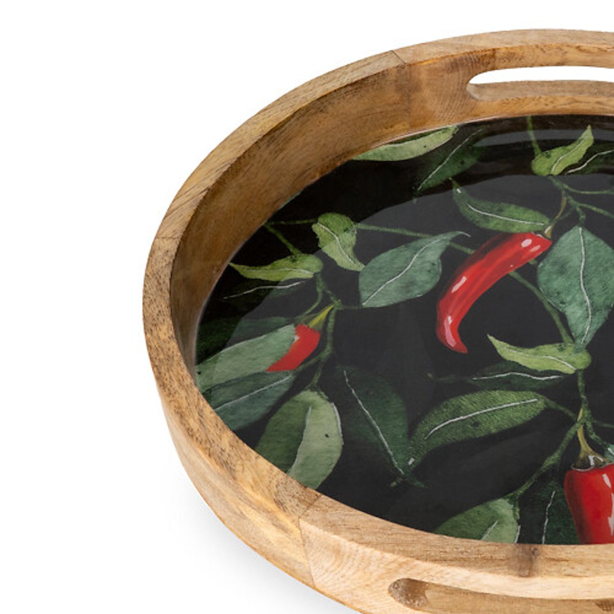 30cm 'Chillies' Mango Wood Round Tray red, SO'HOME