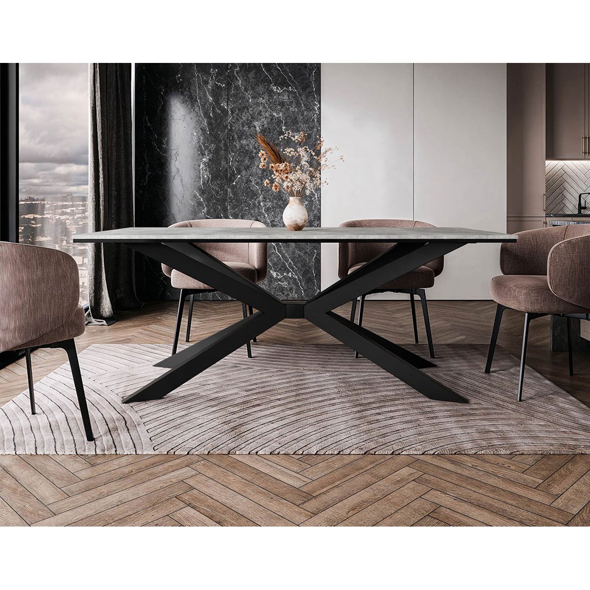 Table à manger 190x90 cm - CASEY gris / noir, BEST MOBILIER
