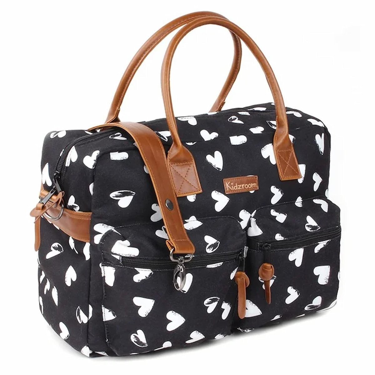 Sac à langer et son matelas KIDZROOM noir, coeurs, KIDZROOM