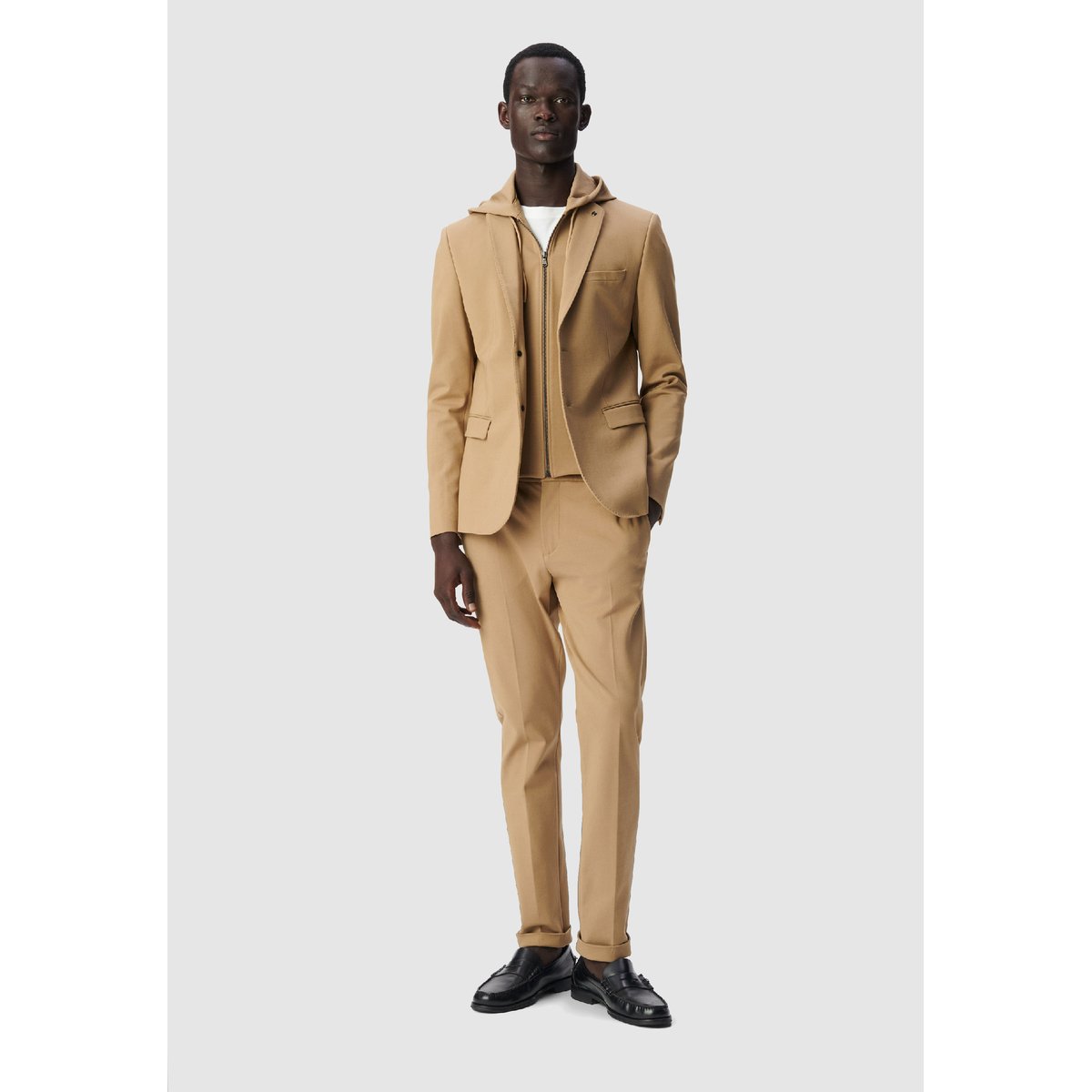 Veste de costume maille capuche beige fonce, IKKS