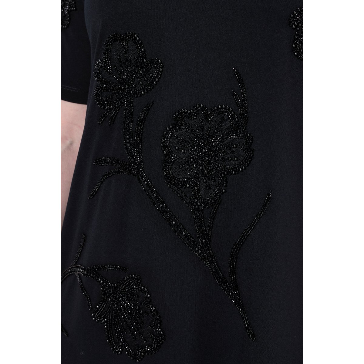 T-shirt avec perles fantaisie noir, ULLA POPKEN
