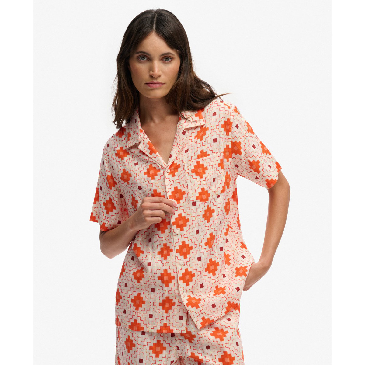 Chemise à manches courtes imprimée Beach orange sashiko tile, SUPERDRY