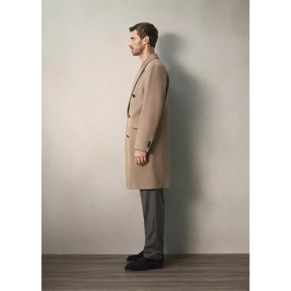 Manteau en mélange de laine vierge avec revers gris clair/pastel, MANGO MAN