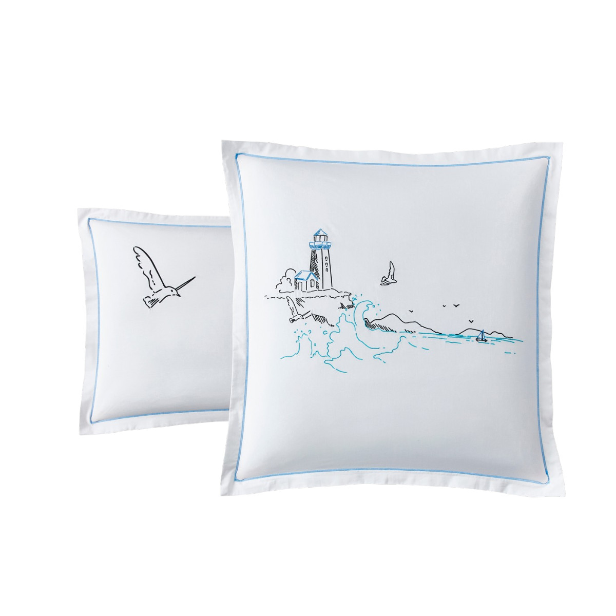 Taie D'oreiller   Percale De Coton Brodée - PHARE blanc, TRADITION DES VOSGES