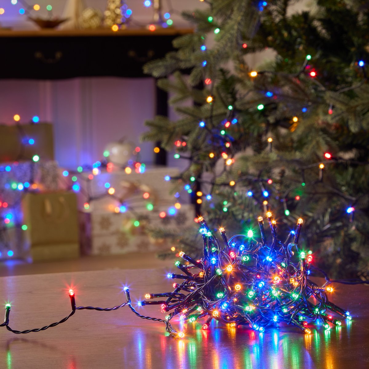 Guirlande lumineuse d'extérieur 14 m 192 LED multicolore 8 fonctions avec minuteur à piles multicolore, ATMOSPHERA
