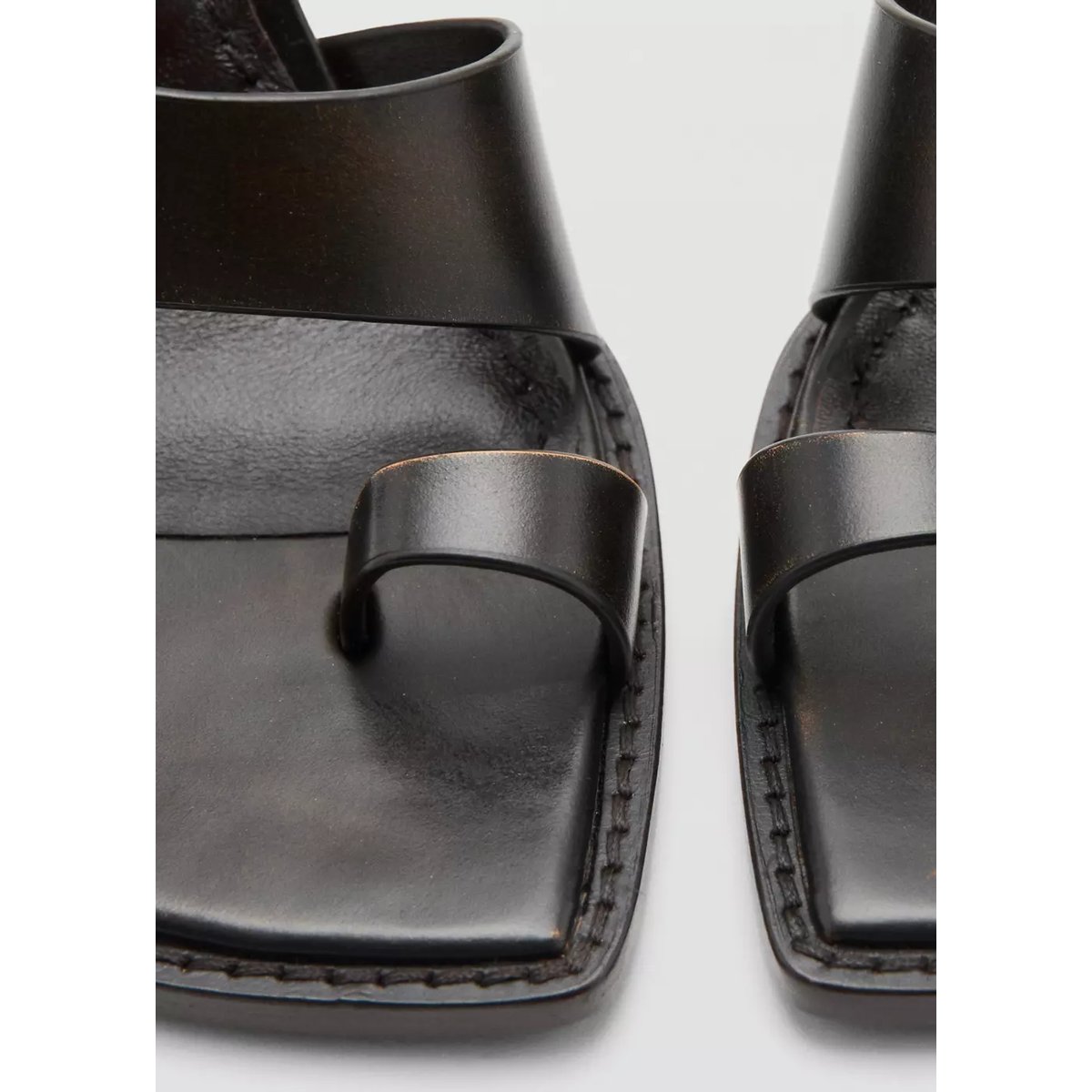 Sandales cuir talon bloc chocolat, MANGO