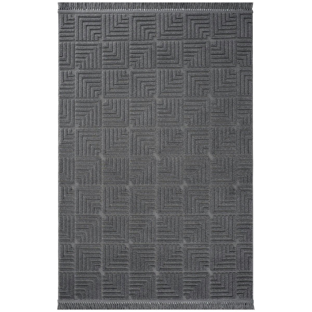 Tapis de salon 120x180 motifs carrés ISTANBUL gris foncé, PIER IMPORT