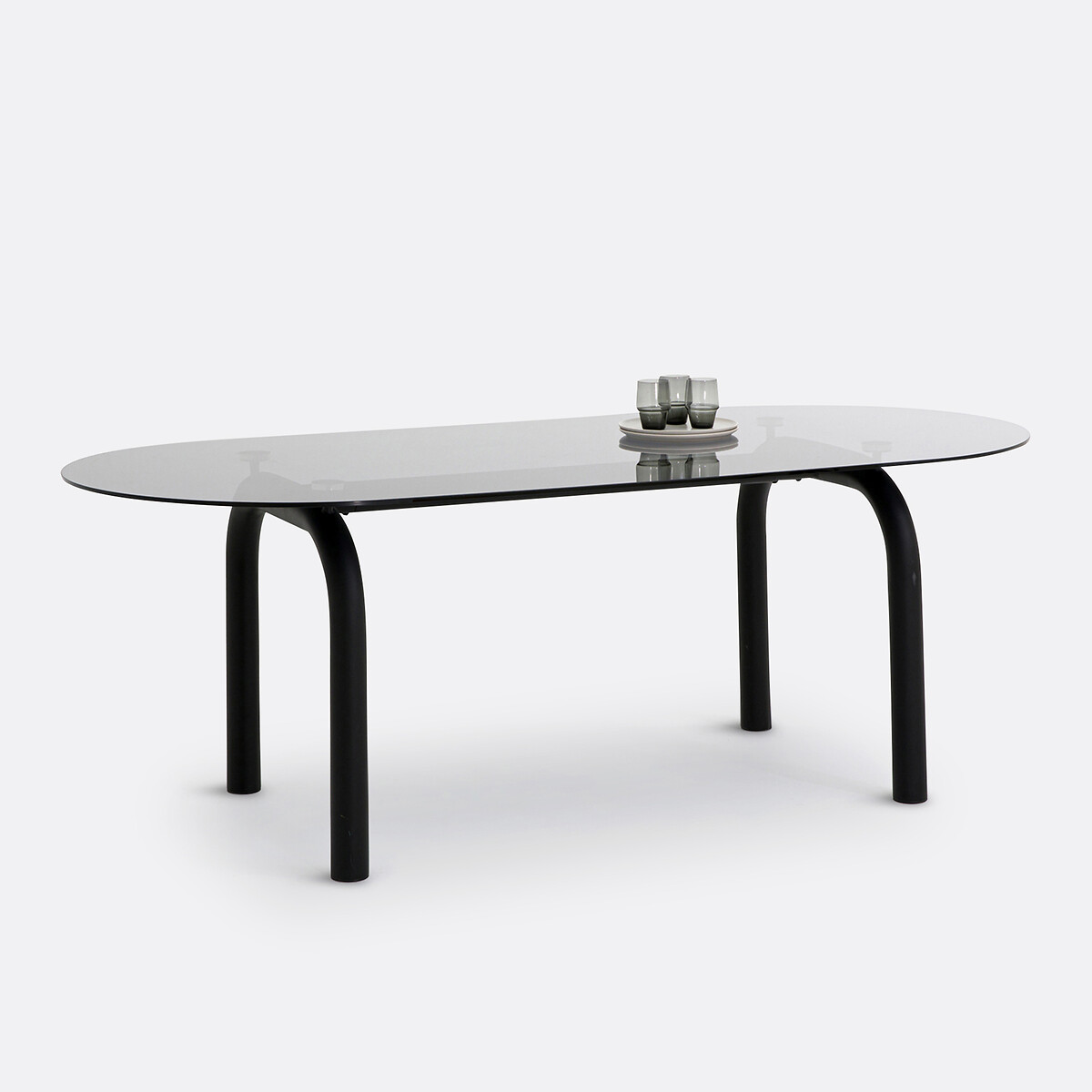 Table à manger, ovale, en verre fumé et métal acier, 6 à 8 couverts, POLLY noir, LA REDOUTE INTERIEURS