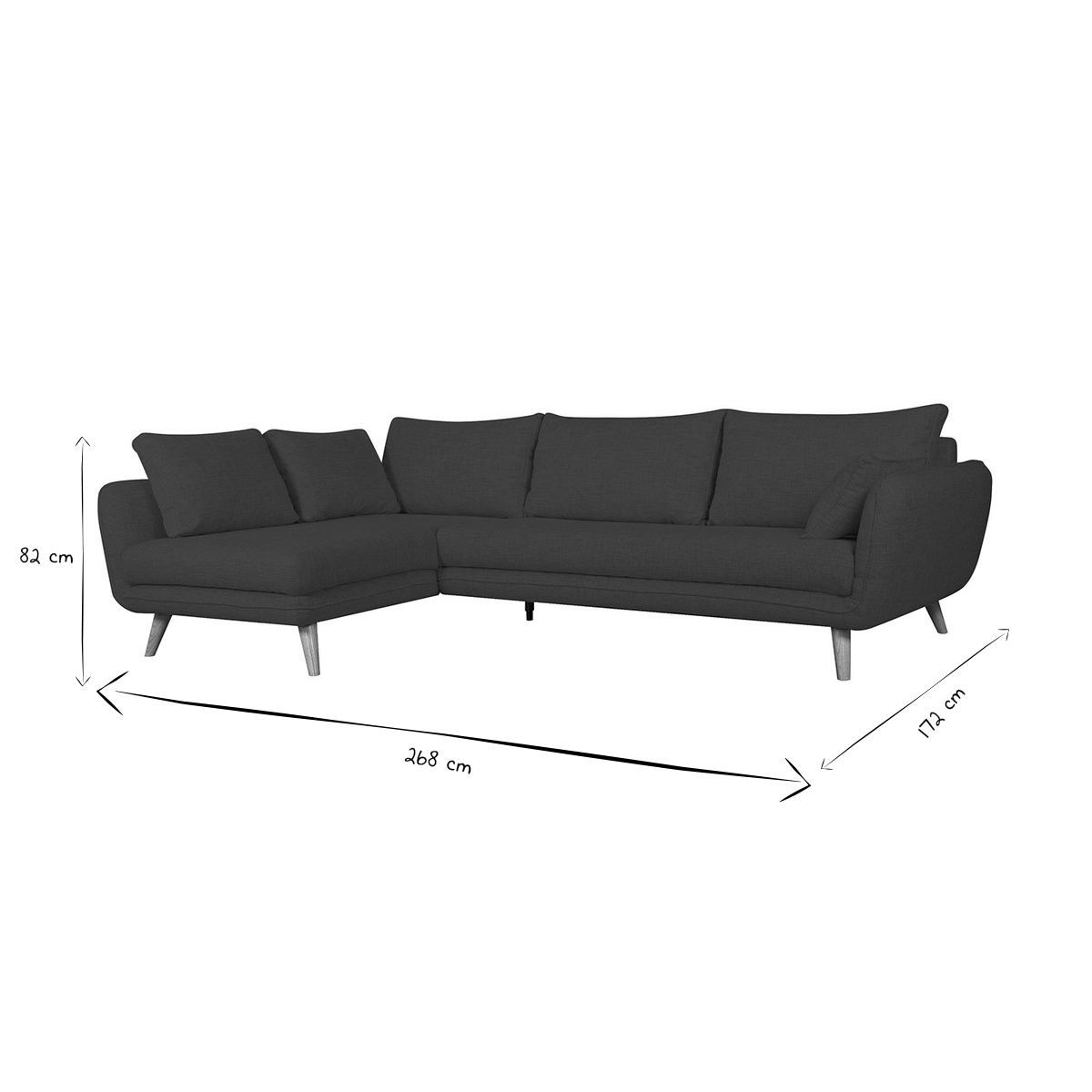 Canapé d'angle gauche scandinave 5 places en tissu gris clair chiné et bois clair CREEP gris clair, MILIBOO