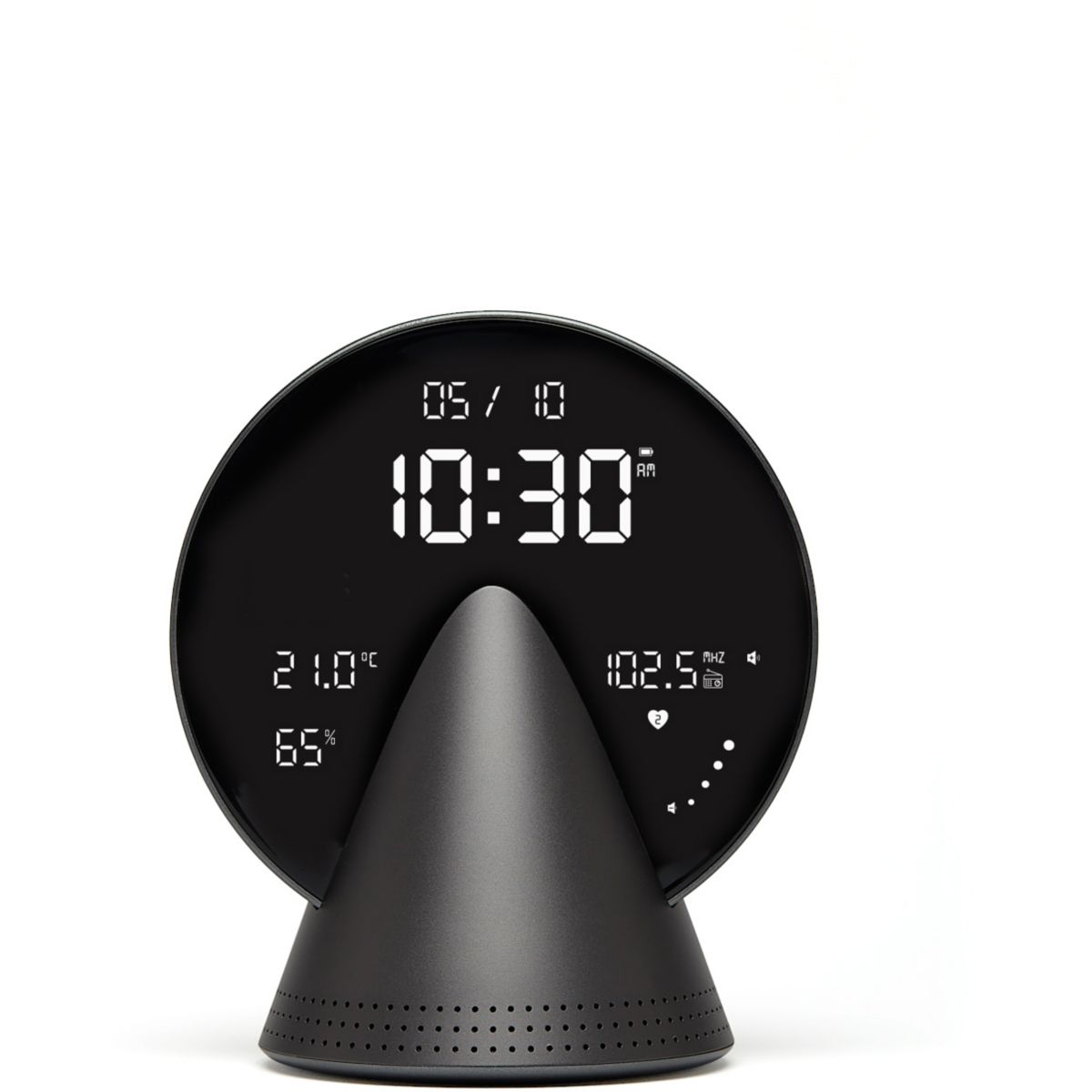 Radio réveil Conic Clock avec fonction Bluetooth Gris couleur unique, LEXON